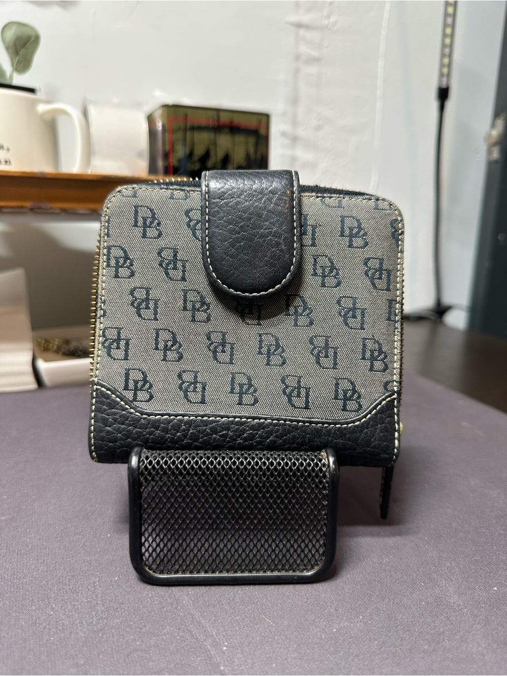 Dooney & Bourke Gray and Black DB Logo Zip Around Wallet - Picture 8 of 9